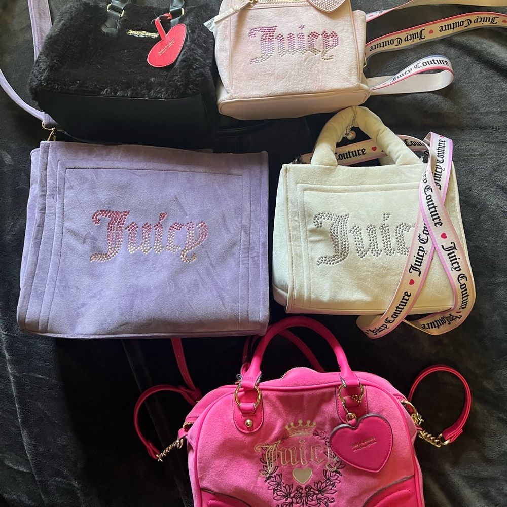 Juicy Couture Black and Cream Backpacks with Metallic Accents